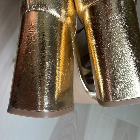 TWO TWIN HEARTS kristy ankle strap block heel in gold - Picture 7 of 12